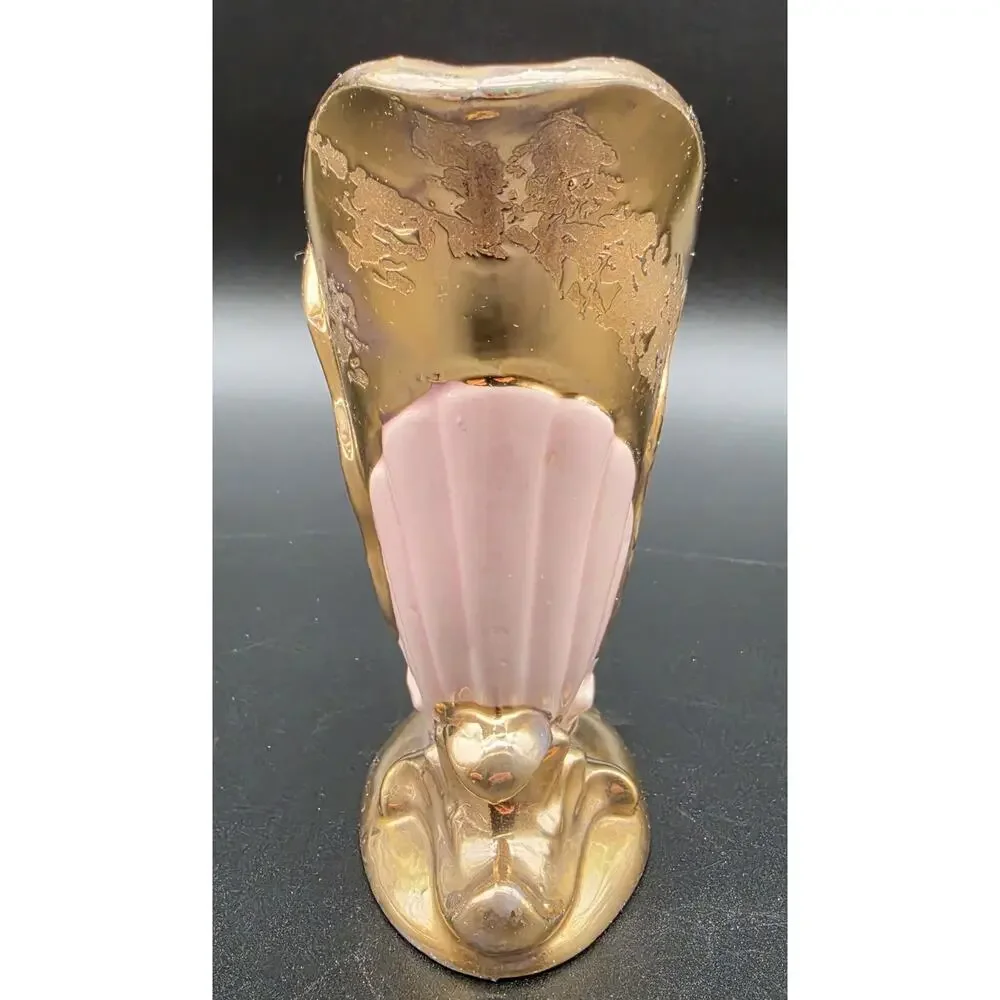 VTG Savoy China Pink & 24K Gold Cornucopia Horn Vase 6.125